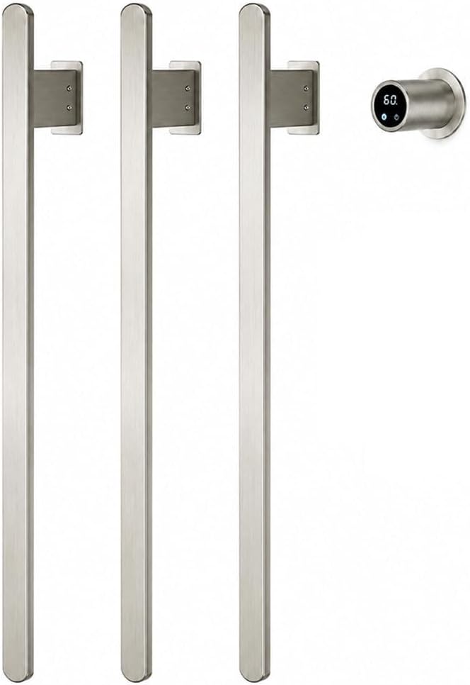 Bathroom Heated Towel Rack, Brushed Gold Towel Warmer, 2Bars, 110V | Smart Touch Control, Wall Mounted, Concealed Hardwired, Stainless Steel, Dry Towels in Modern Bathrooms, Space-Saving Design