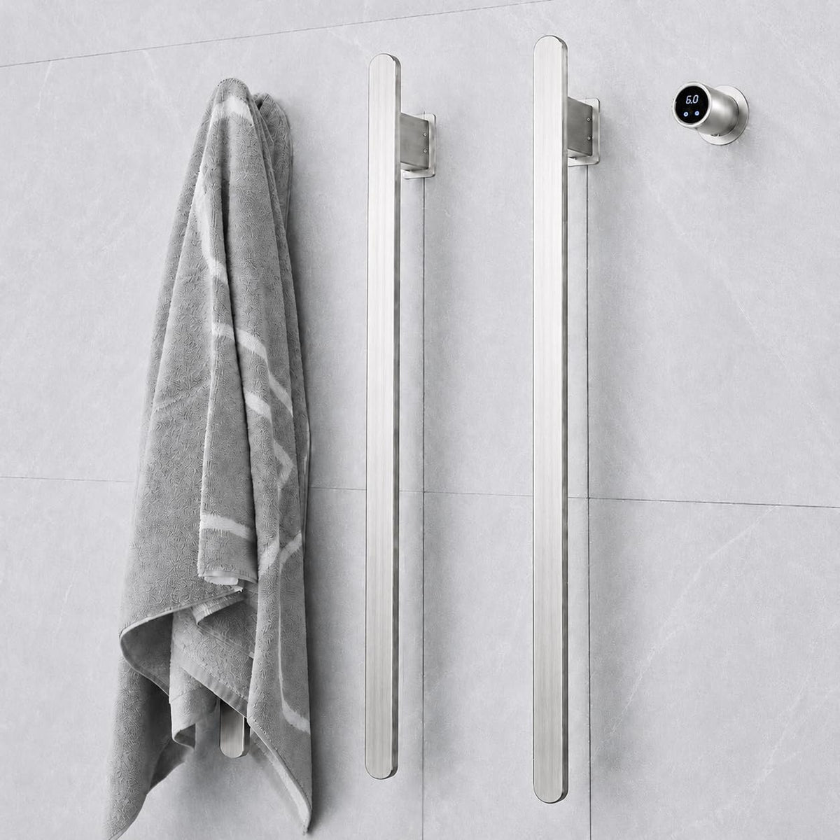 Bathroom Heated Towel Rack, Brushed Gold Towel Warmer, 2Bars, 110V | Smart Touch Control, Wall Mounted, Concealed Hardwired, Stainless Steel, Dry Towels in Modern Bathrooms, Space-Saving Design