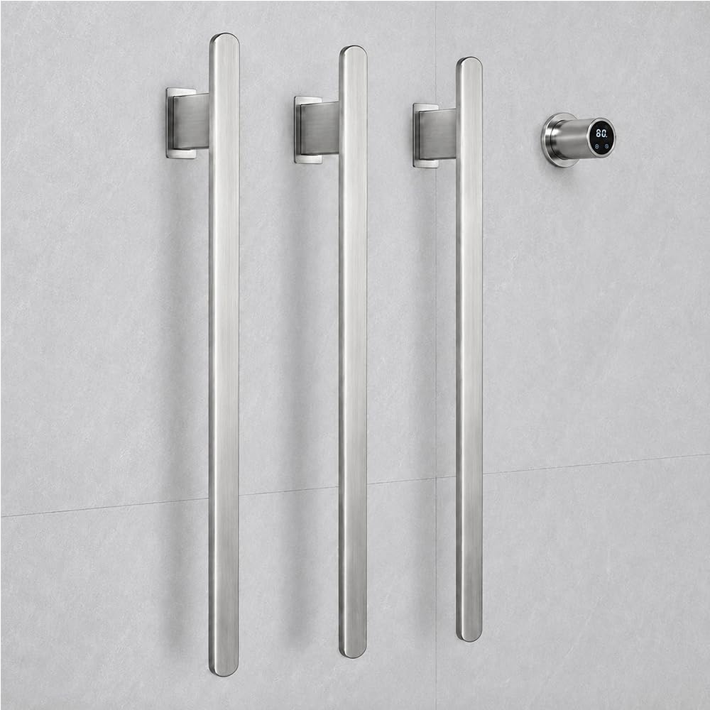Bathroom Heated Towel Rack, Brushed Gold Towel Warmer, 2Bars, 110V | Smart Touch Control, Wall Mounted, Concealed Hardwired, Stainless Steel, Dry Towels in Modern Bathrooms, Space-Saving Design