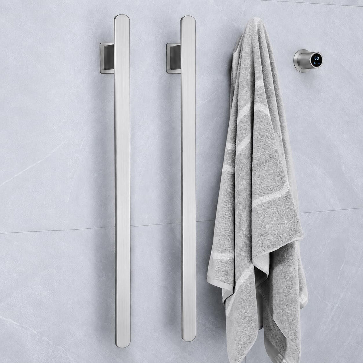 Bathroom Heated Towel Rack, Brushed Gold Towel Warmer, 2Bars, 110V | Smart Touch Control, Wall Mounted, Concealed Hardwired, Stainless Steel, Dry Towels in Modern Bathrooms, Space-Saving Design