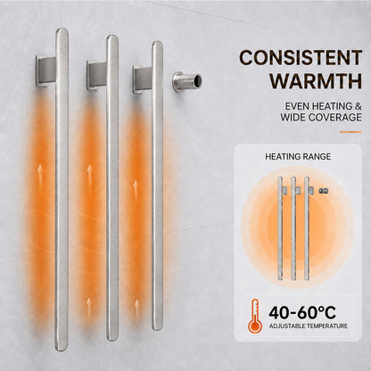Bathroom Heated Towel Rack, Brushed Gold Towel Warmer, 2Bars, 110V | Smart Touch Control, Wall Mounted, Concealed Hardwired, Stainless Steel, Dry Towels in Modern Bathrooms, Space-Saving Design
