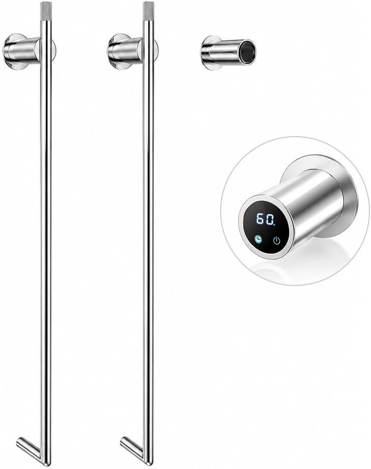 Bathroom Heated Towel Rack, Brushed Gold Towel Warmer, 2Bars, 110V | Smart Touch Control, Wall Mounted, Concealed Hardwired, Stainless Steel, Dry Towels in Modern Bathrooms, Space-Saving Design