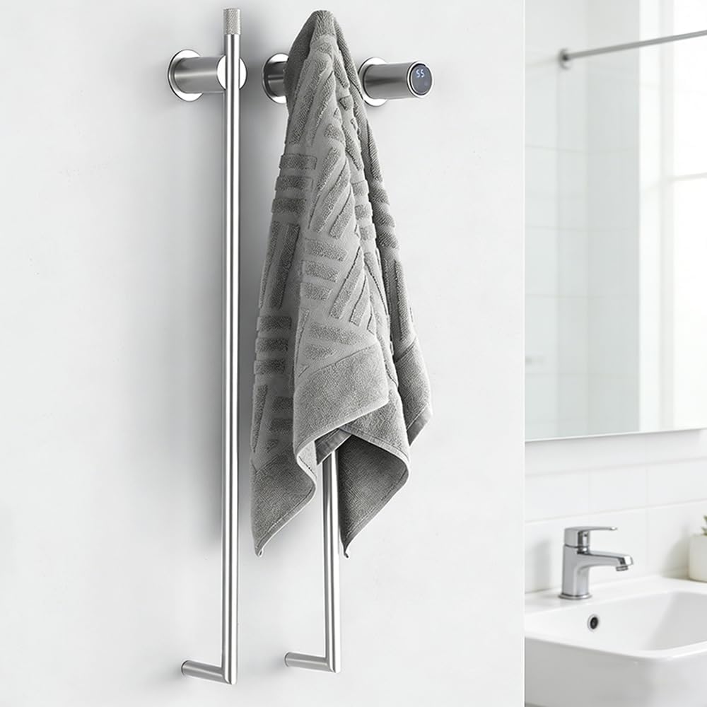Bathroom Heated Towel Rack, Brushed Gold Towel Warmer, 2Bars, 110V | Smart Touch Control, Wall Mounted, Concealed Hardwired, Stainless Steel, Dry Towels in Modern Bathrooms, Space-Saving Design