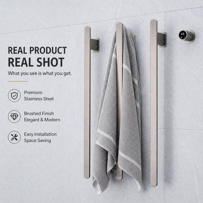 Bathroom Heated Towel Rack, Brushed Gold Towel Warmer, 2Bars, 110V | Smart Touch Control, Wall Mounted, Concealed Hardwired, Stainless Steel, Dry Towels in Modern Bathrooms, Space-Saving Design