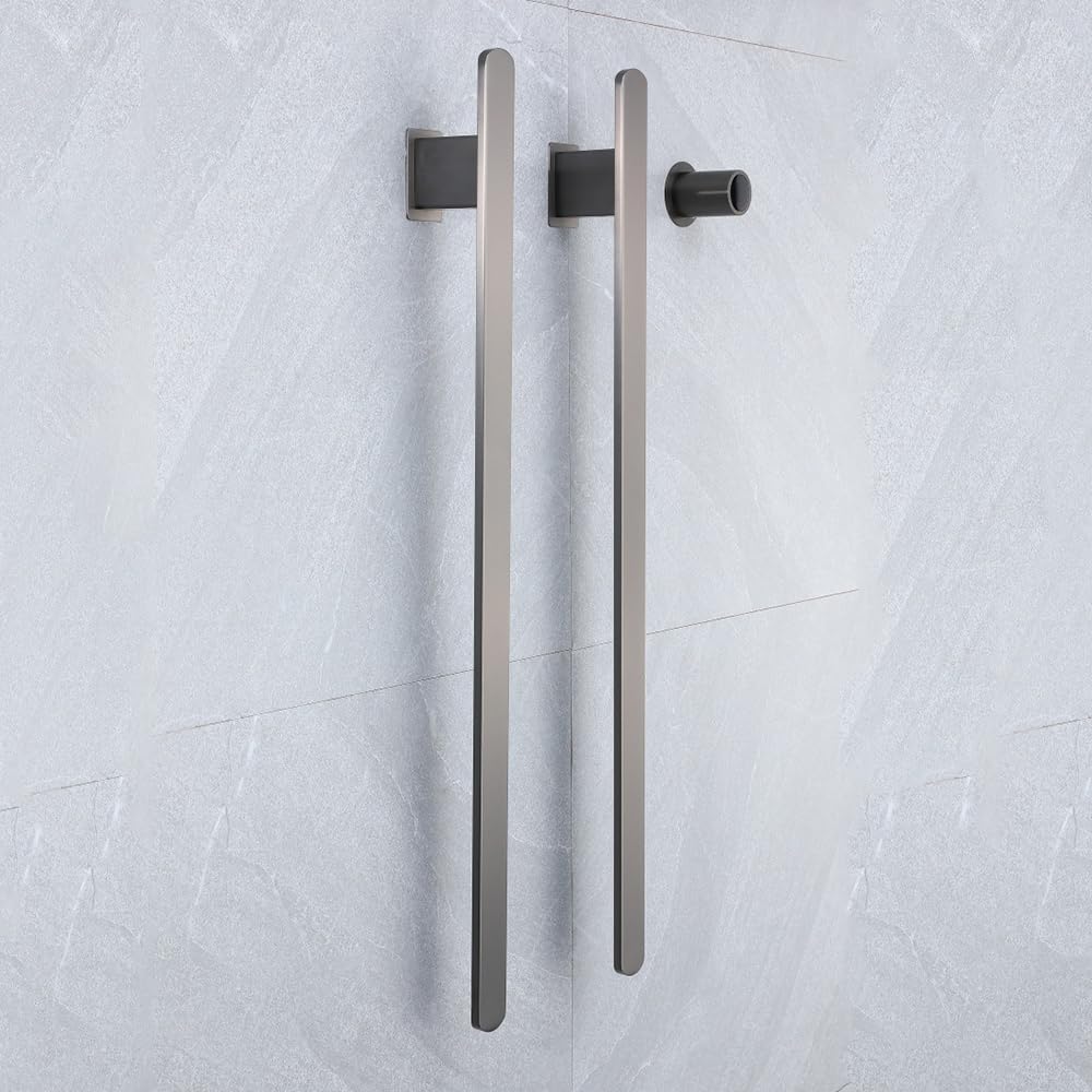 Bathroom Heated Towel Rack, Brushed Gold Towel Warmer, 2Bars, 110V | Smart Touch Control, Wall Mounted, Concealed Hardwired, Stainless Steel, Dry Towels in Modern Bathrooms, Space-Saving Design