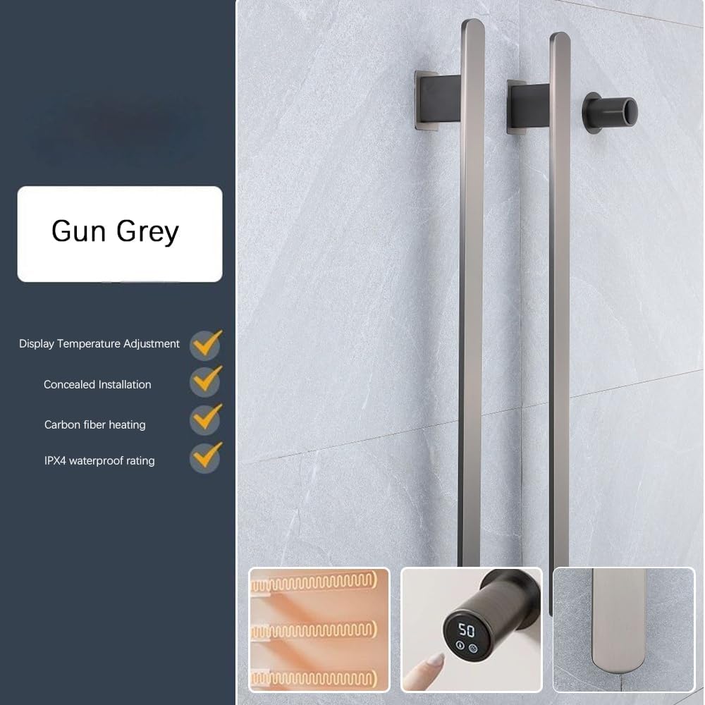 Bathroom Heated Towel Rack, Brushed Gold Towel Warmer, 2Bars, 110V | Smart Touch Control, Wall Mounted, Concealed Hardwired, Stainless Steel, Dry Towels in Modern Bathrooms, Space-Saving Design