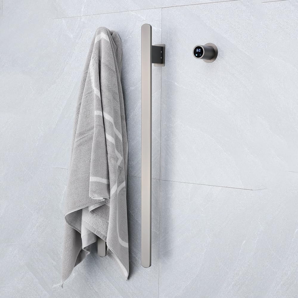 Bathroom Heated Towel Rack, Brushed Gold Towel Warmer, 2Bars, 110V | Smart Touch Control, Wall Mounted, Concealed Hardwired, Stainless Steel, Dry Towels in Modern Bathrooms, Space-Saving Design