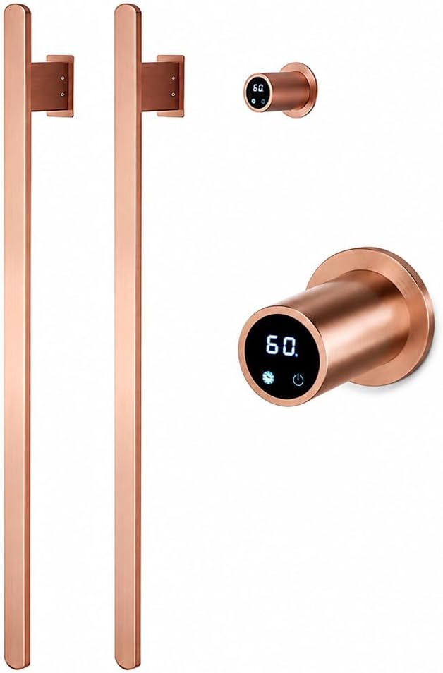Bathroom Heated Towel Rack, Brushed Gold Towel Warmer, 2Bars, 110V | Smart Touch Control, Wall Mounted, Concealed Hardwired, Stainless Steel, Dry Towels in Modern Bathrooms, Space-Saving Design