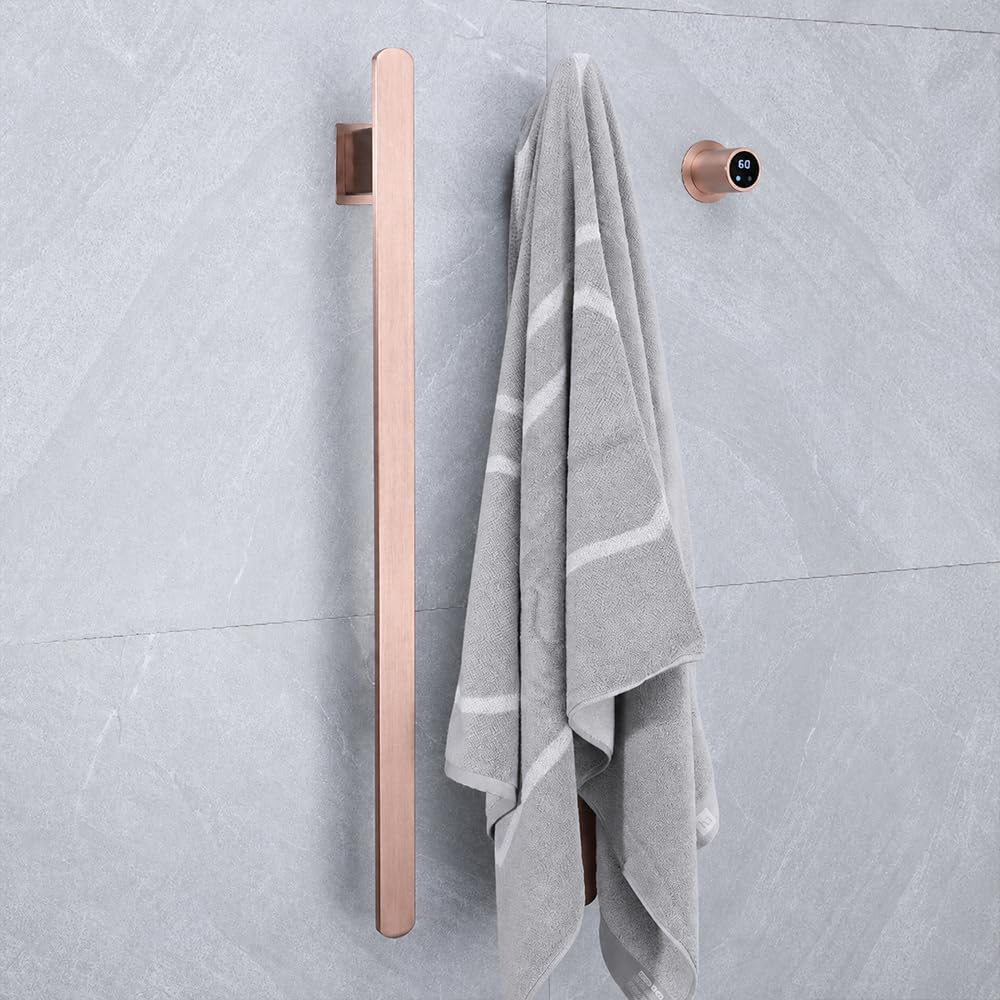 Bathroom Heated Towel Rack, Brushed Gold Towel Warmer, 2Bars, 110V | Smart Touch Control, Wall Mounted, Concealed Hardwired, Stainless Steel, Dry Towels in Modern Bathrooms, Space-Saving Design