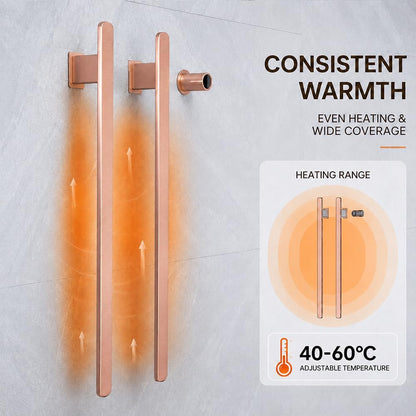 Bathroom Heated Towel Rack, Brushed Gold Towel Warmer, 2Bars, 110V | Smart Touch Control, Wall Mounted, Concealed Hardwired, Stainless Steel, Dry Towels in Modern Bathrooms, Space-Saving Design