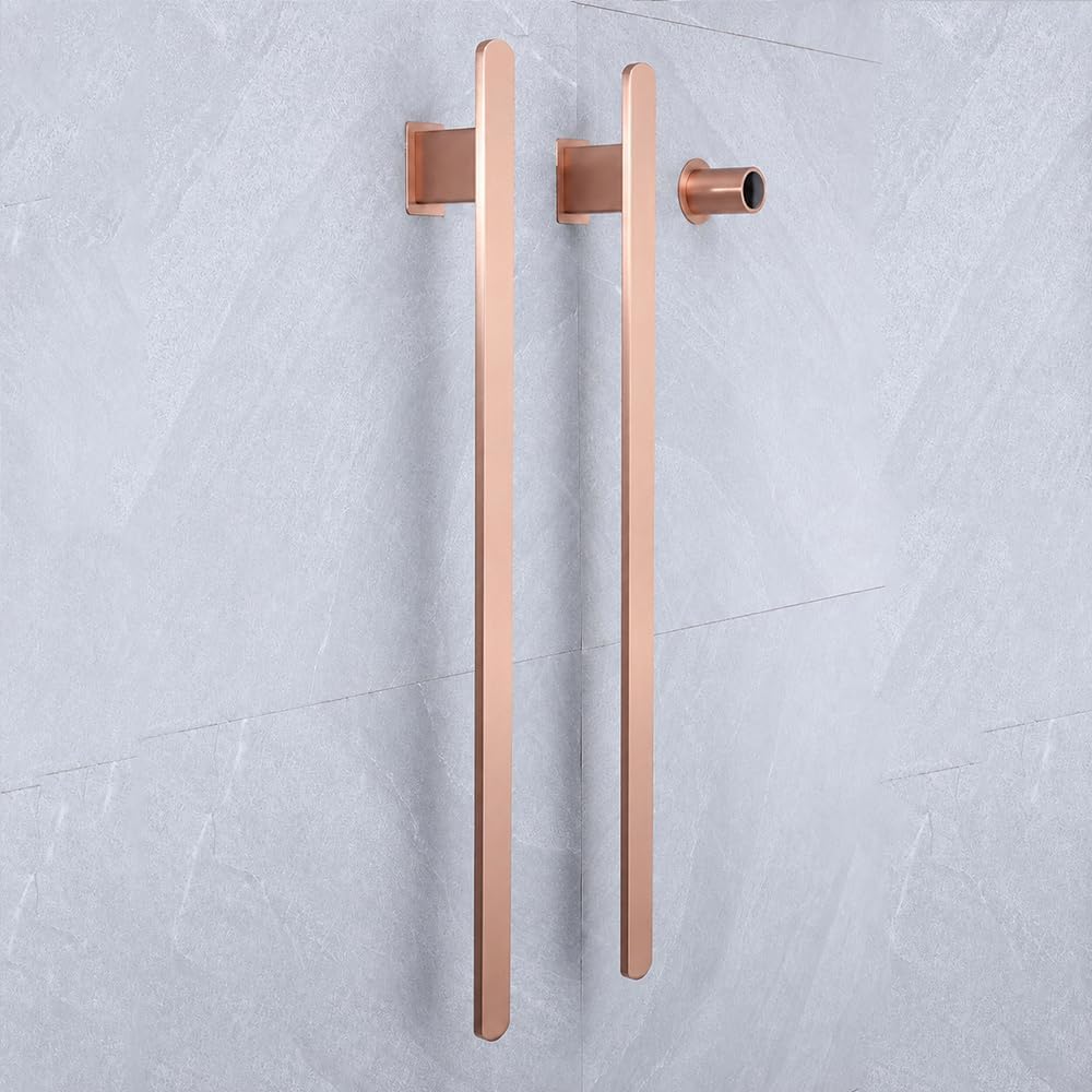 Bathroom Heated Towel Rack, Brushed Gold Towel Warmer, 2Bars, 110V | Smart Touch Control, Wall Mounted, Concealed Hardwired, Stainless Steel, Dry Towels in Modern Bathrooms, Space-Saving Design