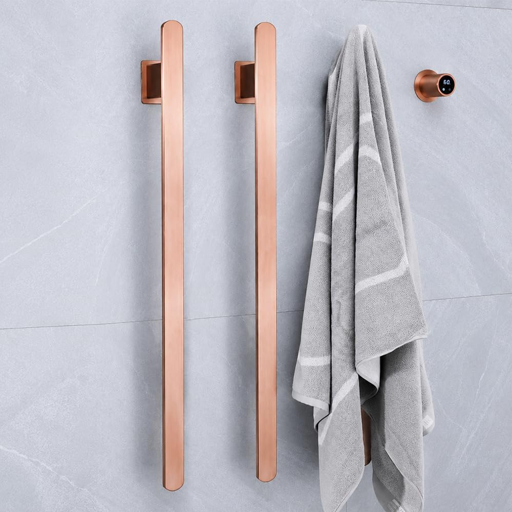 Bathroom Heated Towel Rack, Brushed Gold Towel Warmer, 2Bars, 110V | Smart Touch Control, Wall Mounted, Concealed Hardwired, Stainless Steel, Dry Towels in Modern Bathrooms, Space-Saving Design