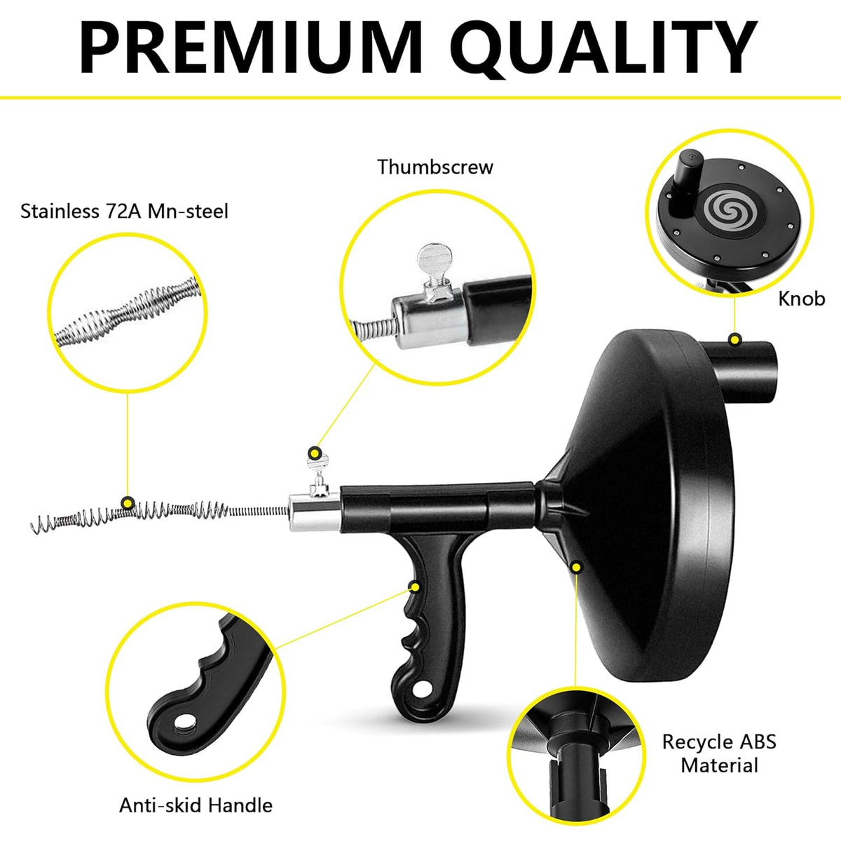 Drain Auger 25 Ft with Gloves, Heavy Duty Plumbing Snake Drain Clog Remover | Long Flexible Drain Snake for Deep Clog Removal, Reusable Drain Cleaner Tool for Bathroom, Shower, Bathtub & Kitchen Sink