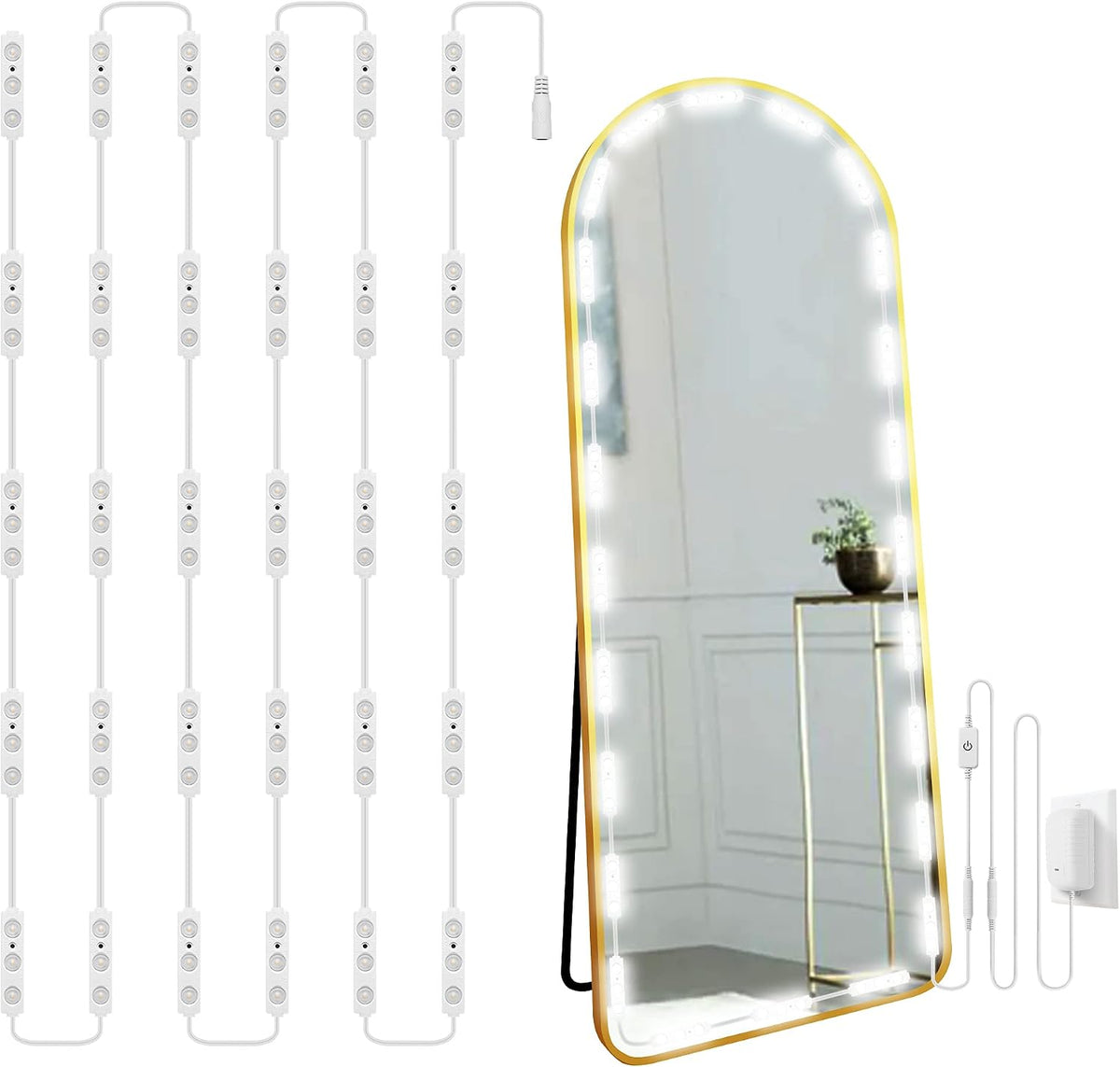 Hollywood Glam Led Vanity Lights Kit, 14ft Dimmable Mirror Lights, Full Body & Bathroom Lighting, Plug in Floor Light with Power Supply (Mirror not Inlcuded)