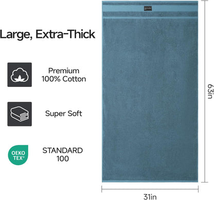 REDKISS Large Bath Towels, 100% Cotton, 31x63 in,Heavyweight 760G, Highly Absorbent & Quick Dry, Super Soft Luxury Shower Towels for Bathroom,Hotel Collection - Blue