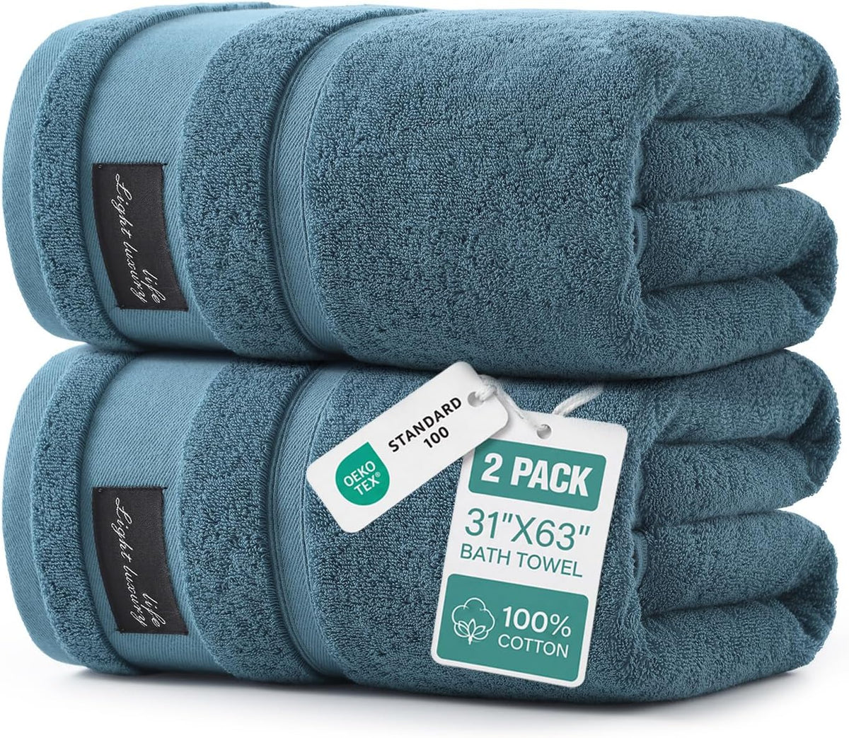 REDKISS Large Bath Towels, 100% Cotton, 31x63 in,Heavyweight 760G, Highly Absorbent & Quick Dry, Super Soft Luxury Shower Towels for Bathroom,Hotel Collection - Blue