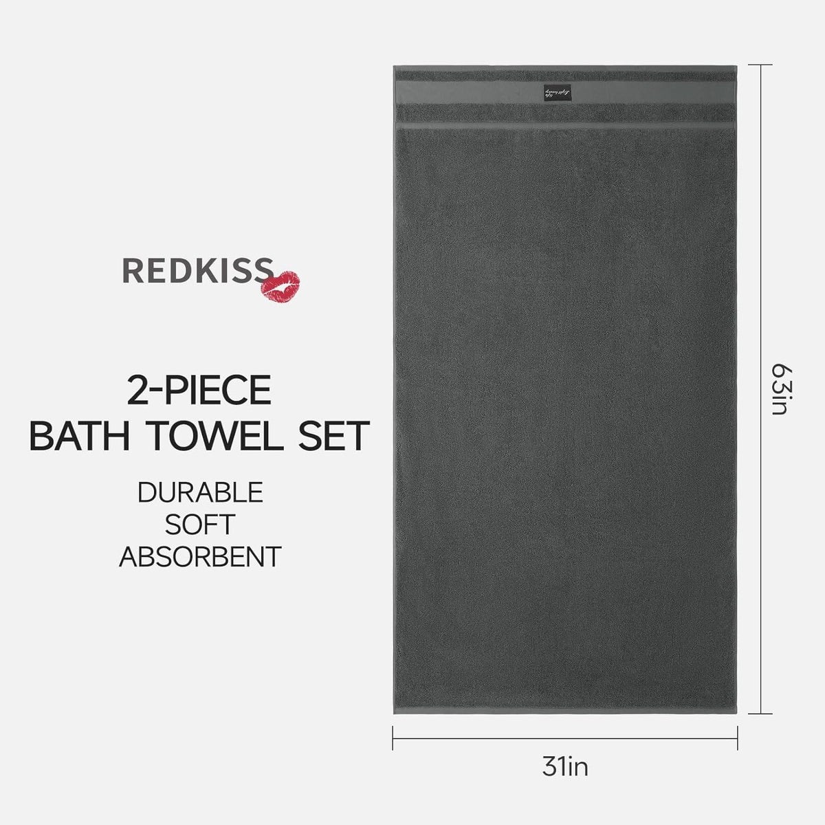 REDKISS Large Bath Towels, 100% Cotton, 31x63 in,Heavyweight 760G, Highly Absorbent & Quick Dry, Super Soft Luxury Shower Towels for Bathroom,Hotel Collection - Blue