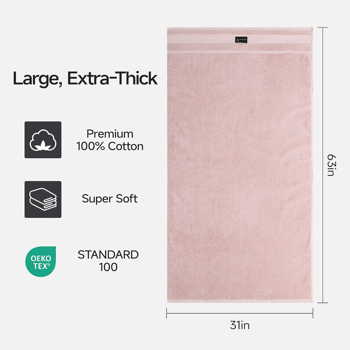 REDKISS Large Bath Towels, 100% Cotton, 31x63 in,Heavyweight 760G, Highly Absorbent & Quick Dry, Super Soft Luxury Shower Towels for Bathroom,Hotel Collection - Blue
