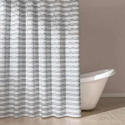 Geometric Jacquard Fabric Shower Curtain for Bathroom, Lightweight, Water Repellent and Washable, 72" W x 72" L, Grey Striped