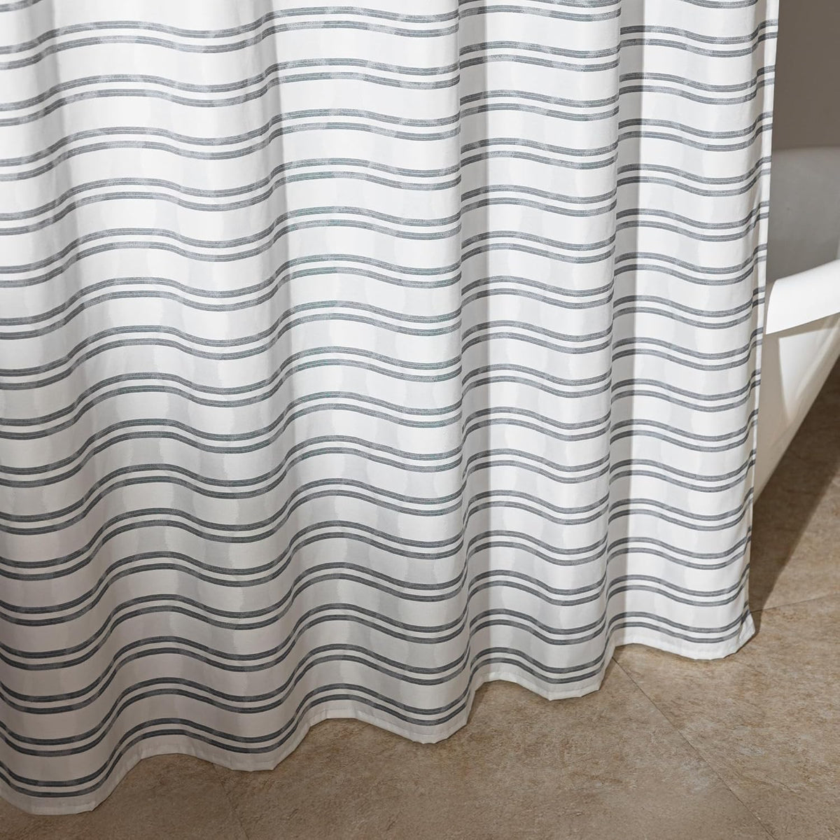 Geometric Jacquard Fabric Shower Curtain for Bathroom, Lightweight, Water Repellent and Washable, 72" W x 72" L, Grey Striped