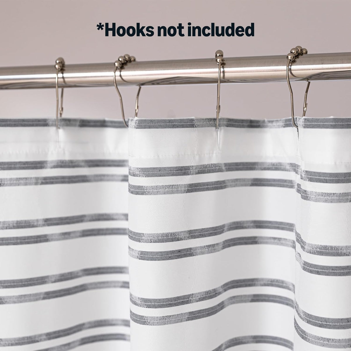 Geometric Jacquard Fabric Shower Curtain for Bathroom, Lightweight, Water Repellent and Washable, 72" W x 72" L, Grey Striped