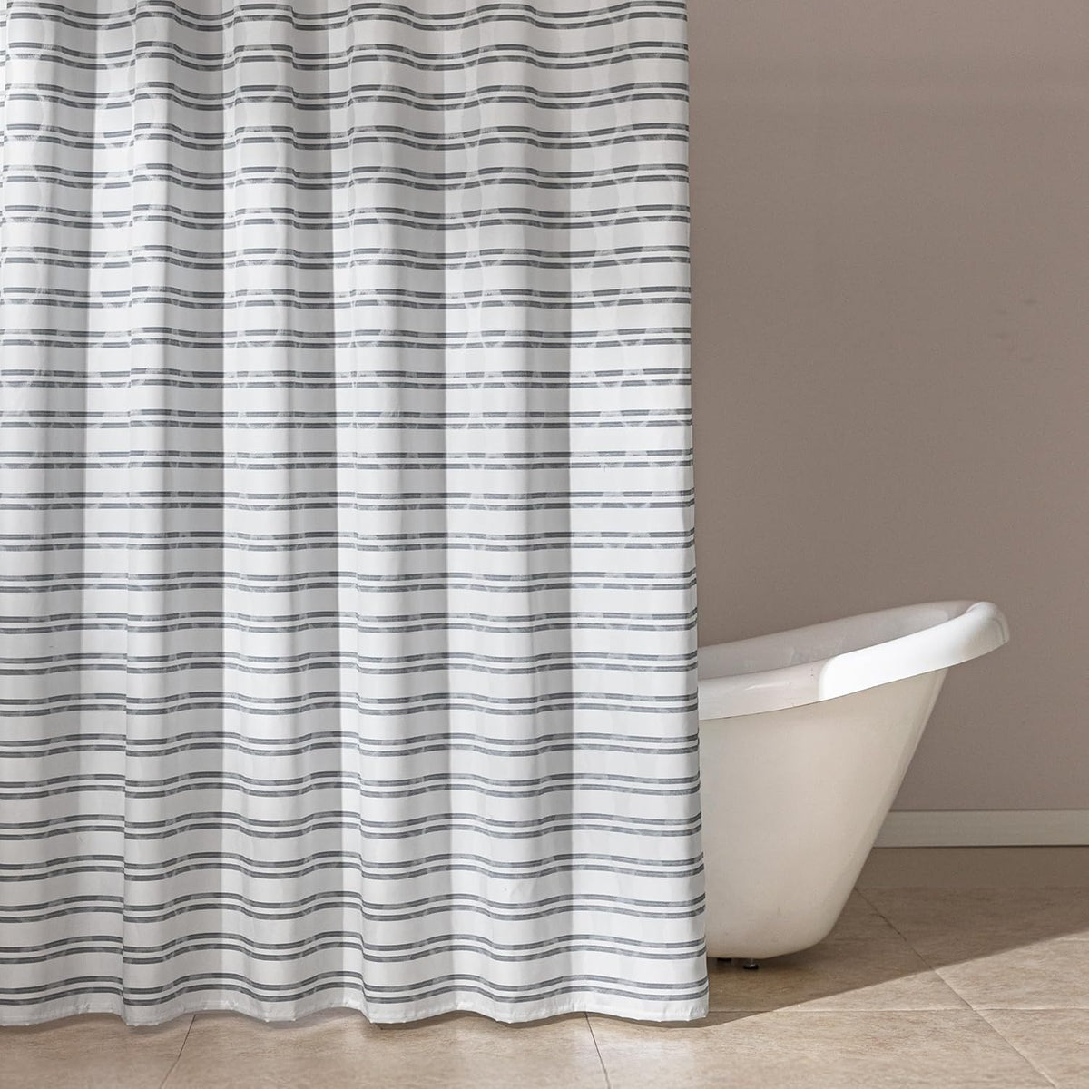 Geometric Jacquard Fabric Shower Curtain for Bathroom, Lightweight, Water Repellent and Washable, 72" W x 72" L, Grey Striped