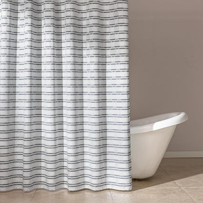 Geometric Jacquard Fabric Shower Curtain for Bathroom, Lightweight, Water Repellent and Washable, 72" W x 72" L, Grey Striped