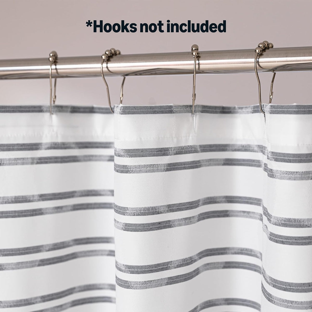 Geometric Jacquard Fabric Shower Curtain for Bathroom, Lightweight, Water Repellent and Washable, 72" W x 72" L, Grey Striped