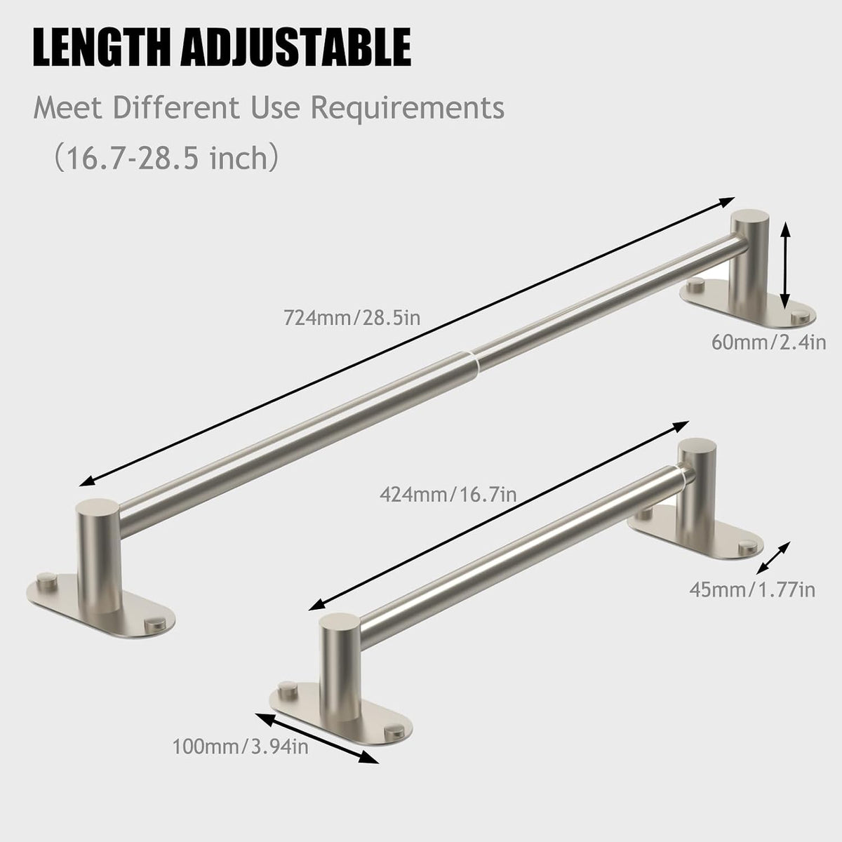 Towel Bar, Adhesive or Drill Wall Mount, Matte Black, 1 Pack