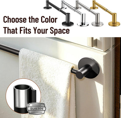 Towel Bar, Adhesive or Drill Wall Mount, Matte Black, 1 Pack
