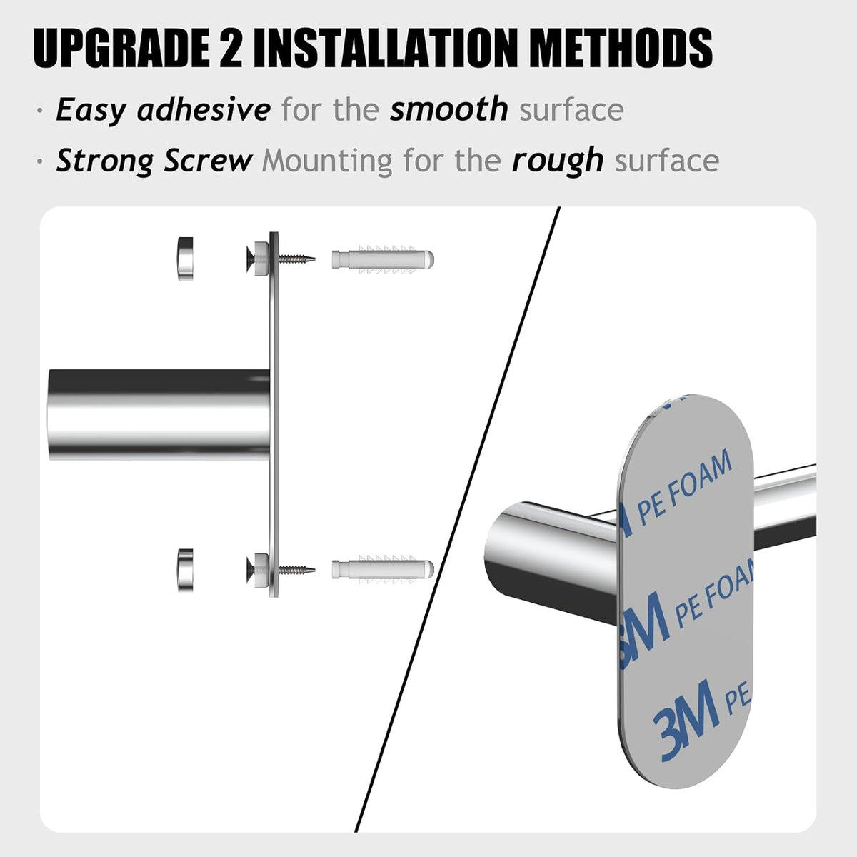 Towel Bar, Adhesive or Drill Wall Mount, Matte Black, 1 Pack