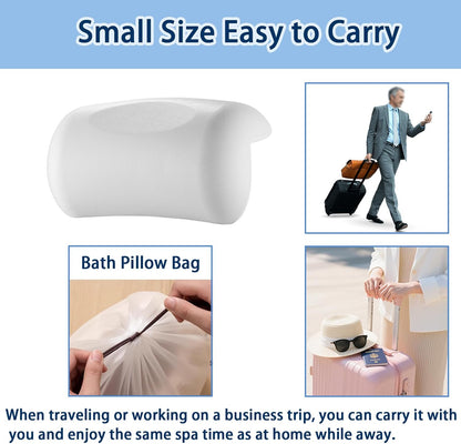 Bath Pillow Bathtub Pillow, Bath Pillows for Tub Head and Neck Support, Waterproof Bath Tub Pillows with Strong Non-Slip Suction Cups, Relaxing Bath Accessories for Soaking, Spa White