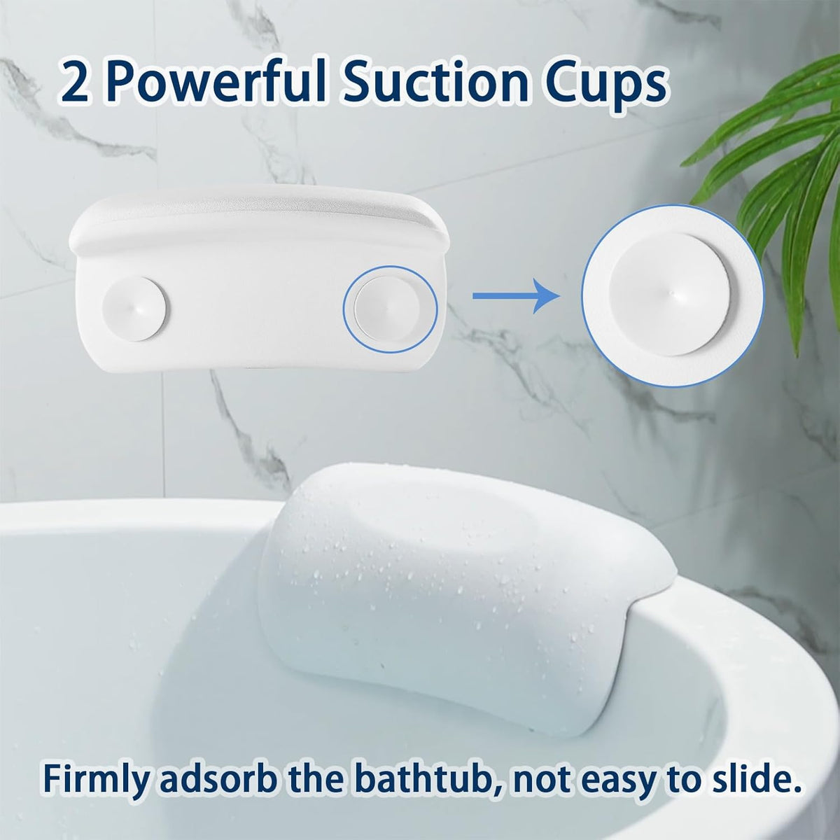 Bath Pillow Bathtub Pillow, Bath Pillows for Tub Head and Neck Support, Waterproof Bath Tub Pillows with Strong Non-Slip Suction Cups, Relaxing Bath Accessories for Soaking, Spa White