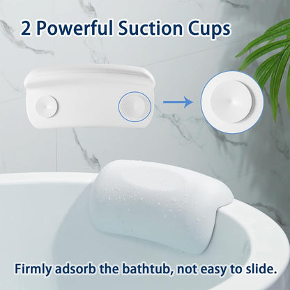 Bath Pillow Bathtub Pillow, Bath Pillows for Tub Head and Neck Support, Waterproof Bath Tub Pillows with Strong Non-Slip Suction Cups, Relaxing Bath Accessories for Soaking, Spa White