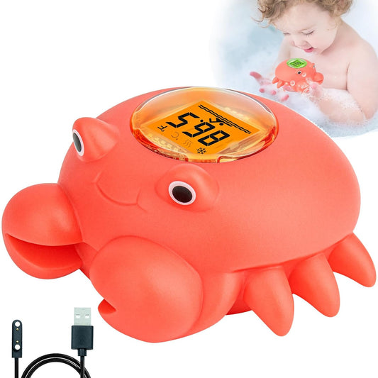 Floating Crab Baby Bath Thermometer – Rechargeable Digital Pool & Bathtub Thermometer, Baby Shower Gifts, IPX8 Waterproof, Fahrenheit Display for Swimming Pools, Spas & Hot Tubs
