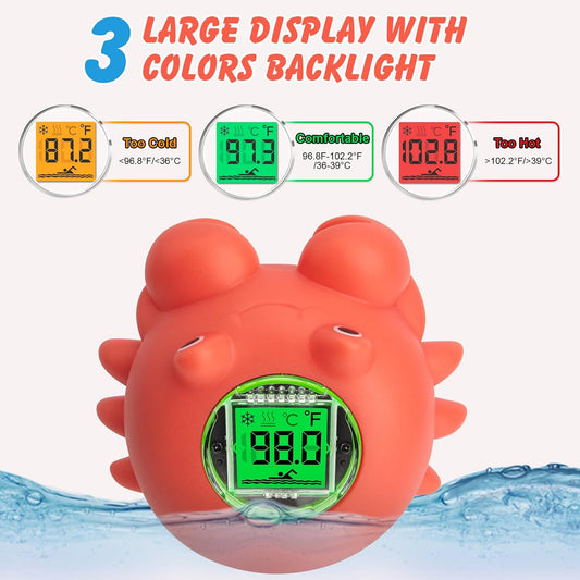 Floating Crab Baby Bath Thermometer – Rechargeable Digital Pool & Bathtub Thermometer, Baby Shower Gifts, IPX8 Waterproof, Fahrenheit Display for Swimming Pools, Spas & Hot Tubs