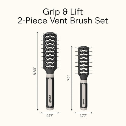 Hair Brush Set, Grip & Lift Vent, Full-Size & Mid-Size, Black