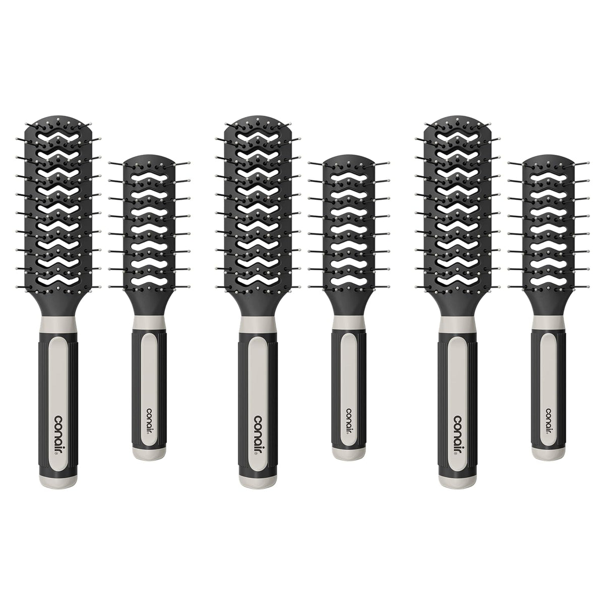 Hair Brush Set, Grip & Lift Vent, Full-Size & Mid-Size, Black