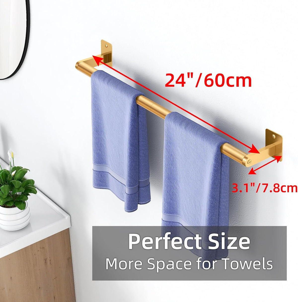 Bathroom Towel Bar, 24 Inch Towel Racks for Bathroom Wall Mounted, Heavy Duty Hand Towel Holder Organizer, Modern Home Decor Towel Rod, Matte Black Single Bar