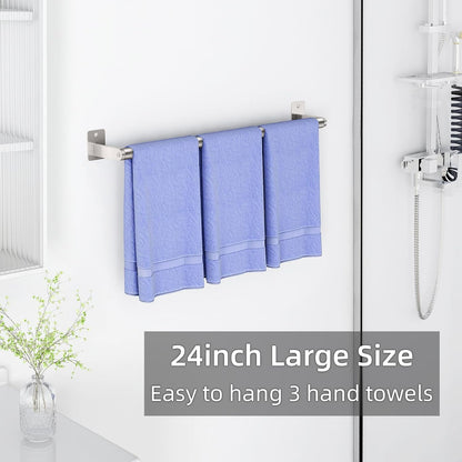 Bathroom Towel Bar, 24 Inch Towel Racks for Bathroom Wall Mounted, Heavy Duty Hand Towel Holder Organizer, Modern Home Decor Towel Rod, Matte Black Single Bar