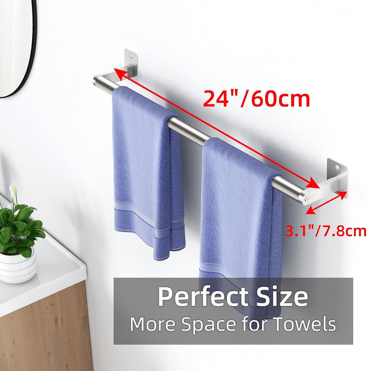 Bathroom Towel Bar, 24 Inch Towel Racks for Bathroom Wall Mounted, Heavy Duty Hand Towel Holder Organizer, Modern Home Decor Towel Rod, Matte Black Single Bar