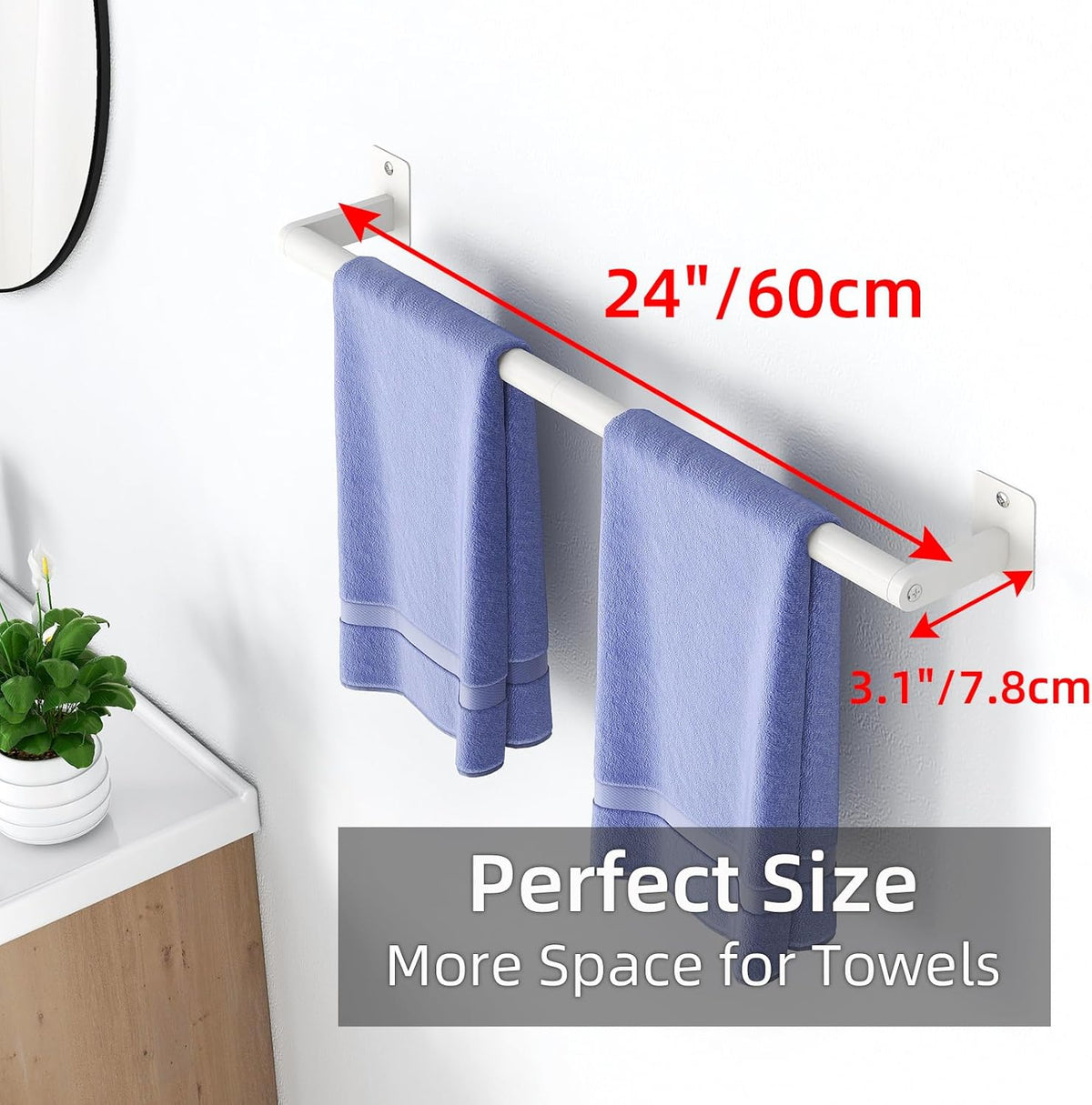Bathroom Towel Bar, 24 Inch Towel Racks for Bathroom Wall Mounted, Heavy Duty Hand Towel Holder Organizer, Modern Home Decor Towel Rod, Matte Black Single Bar