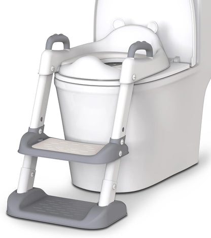 Potty Training Seat with Step Stool Ladder & Safety Handles,Grey