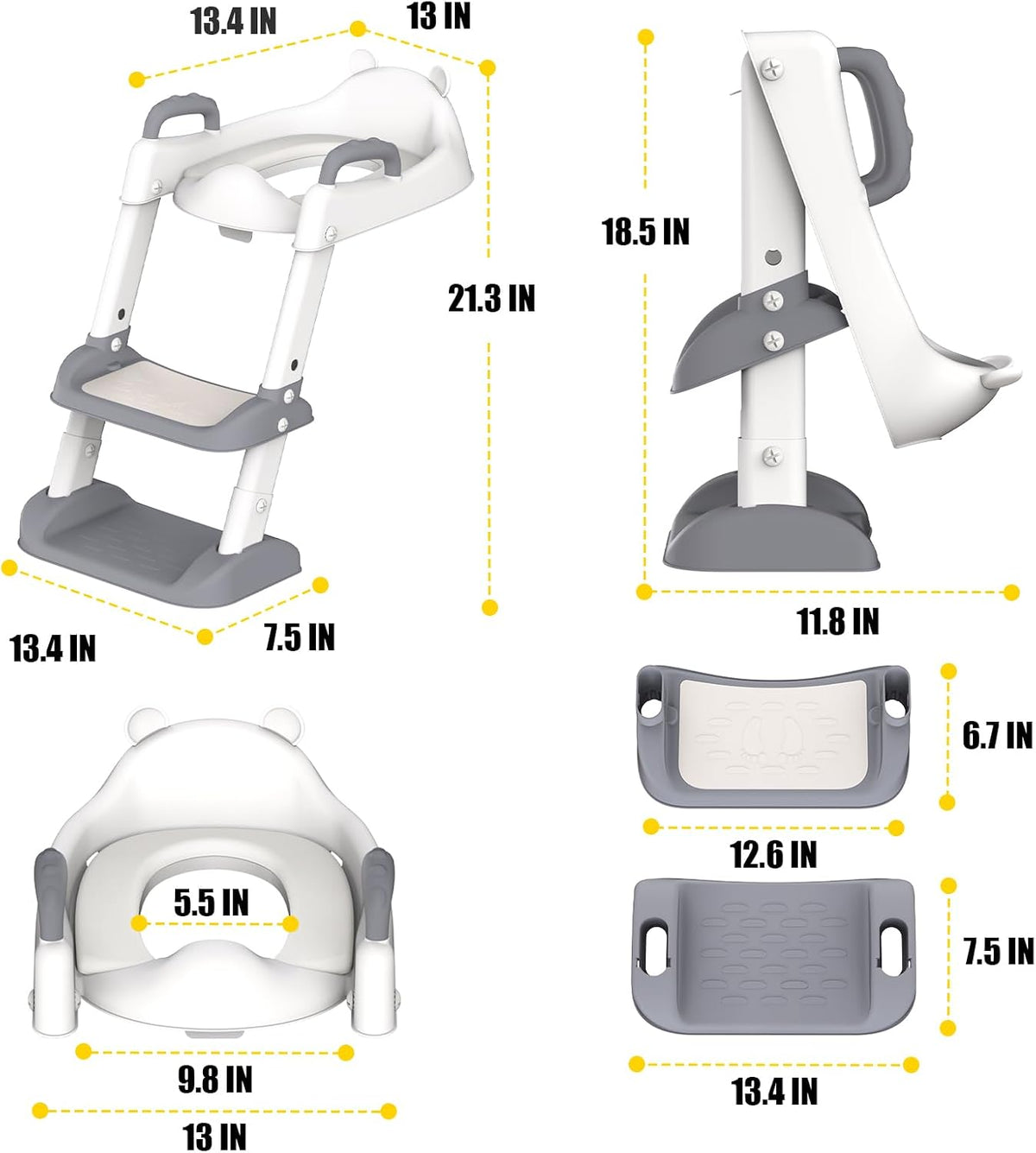 Potty Training Seat with Step Stool Ladder & Safety Handles,Grey