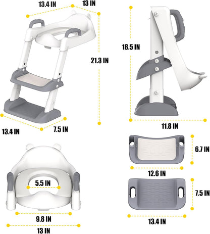 Potty Training Seat with Step Stool Ladder & Safety Handles,Grey