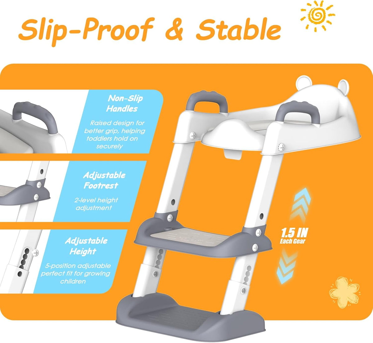 Potty Training Seat with Step Stool Ladder & Safety Handles,Grey