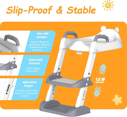 Potty Training Seat with Step Stool Ladder & Safety Handles,Grey