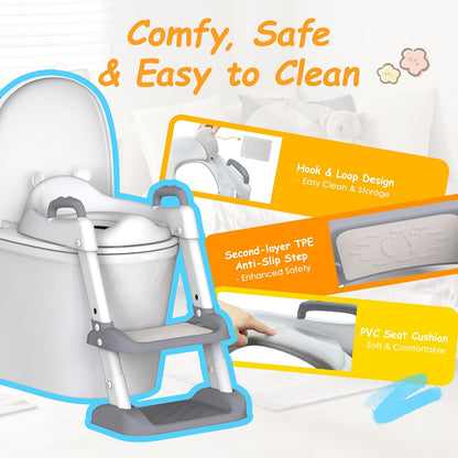 Potty Training Seat with Step Stool Ladder & Safety Handles,Grey