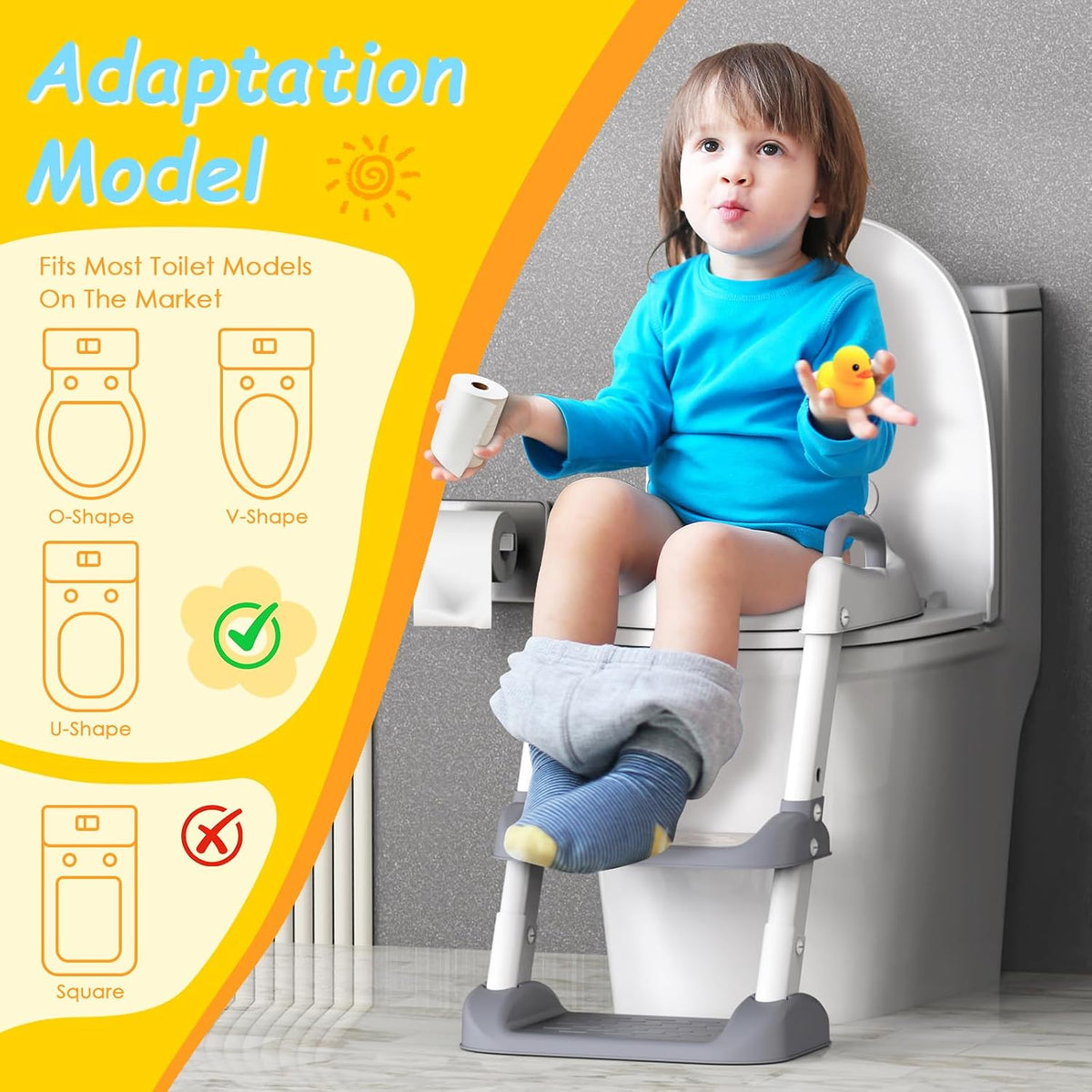 Potty Training Seat with Step Stool Ladder & Safety Handles,Grey