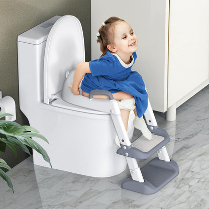 Potty Training Seat with Step Stool Ladder & Safety Handles,Grey